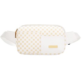 Belt Bag Crossbody Fanny Pack for Women Men - PU Leather Fashionable Waist Pouch for Travel Bum Purse with Extender Strap Medium Plus Size Trendy Waterproof | Workout/Traveling/Running (Figure White)