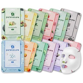 PB&Jay Purenature Hydrate and Calm Facial Mask - 12 Pack Acai Berry,Vita c,retinol and more, Made in Korea, Face Mask Skincare for Hydration, Skincare Face Mask, Moisturizing Mask for Sensitive Skin