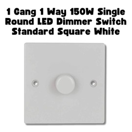 Invero 1 Gang 1 Way 150W Single Round LED Dimmer Switch Standard Square White