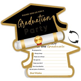 Black Advice Card for 2026 Graduation Party, Advice Cards for Graduate, Graduation Decorations, Favor Cards for High/College/Senior School, Party Decoration And Supplies, 20 Cards + Envelopes- Hat