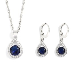 JUNVirtuous Jewelry Sets for Women,Silver Necklace and Earring Set Flower | Water Drop | Cubic Zirconia Pendant Necklace Set Gift for Women (Water Drop B)
