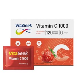 Vitamin C 1000mg Powder Packets Sugar Free Drink Mix Individual Serving Sticks Strawberry Flavors On The Go Immune Support for Adults 120 Count