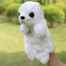 Plush Seal Hand Puppets Stuffed Ocean Animals Toys for Kids Imaginative Pretend Play Storytelling White