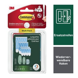 Command Multipack Transparent Strips for Outdoor Use, 8 Small (S), 4 Medium (M) and 4 Large (L) Strips - for Hanging Decorations, Fixing No Drilling Required