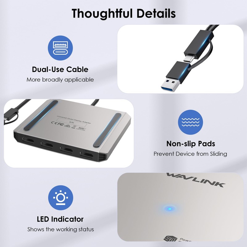 WAVLINK USB C to Quad HDMI 4K Adapter, Universal USB