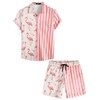 VATPAVE Mens Flamingo Hawaiian Sets Casual Short Sleeve Button Down