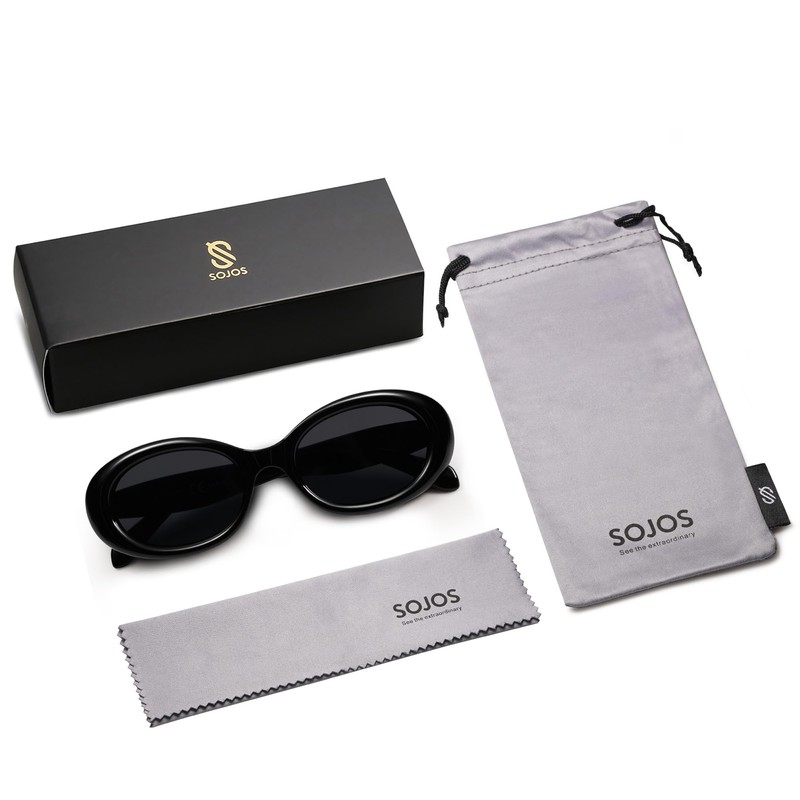 SOJOS Small Retro Oval Polarized Sunglasses for Women Men 90s