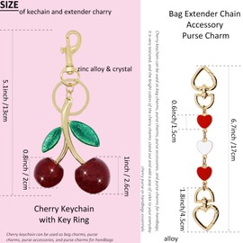 BIHRTC Cherry Bag Charm with Key Ring and Clip Cherry Bag Charm Keychain Sparkling Resin Purse Keys Charm Bag Extender Strap Extension for Purses Bags Shoulder Handbags Making Supplies