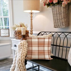 RABUSOFA Fall Plaid Pillow Covers 18x18 Inch,Brown Outdoor Autumn Decoration for Home Sofa Couch Indoor Lumbar Cushion Cases (Brown, 18" x 18")