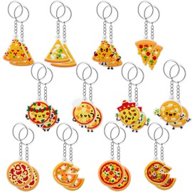 Nosiny 24 Pcs Pizza Keychains Food Keychain Assorted Styles and Colors Pizza Party Favors Pizza Party Supplies