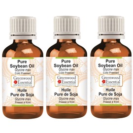 Greenwood Essential Natural Pure Soybean Oil (Glycine Max) Natural Pure Therapeutic Quality Cold Pressed (Pack of Three) 100 ml x 3 (10 oz)