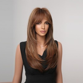 LANOVA Honeyed Caremel Dreamy Hair Wig,Blonde Brown Highlighted Face Framing Layers Wig,Glueless Realistic Wig with Wispy Bangs LANOVA-314