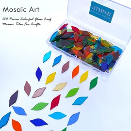 LITMIND 120 Pieces Assorted Colors Transparent Mosaic Glass Petals & Leaves, Hand-Cut Stained Glass Mosaic Tiles for Crafts, Ideal for Mosaic Art Projects and Home Décor