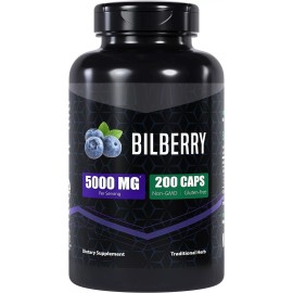 Bilberry 5000mg 200 Caps Vaccinium myrtillus Non GMO/Gluten Free/No Preservativ