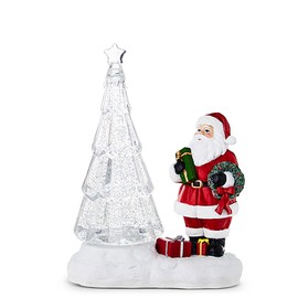 RAZ Imports Lighted Swirling Silver Glitter Tree with Santa, 10.25 inches
