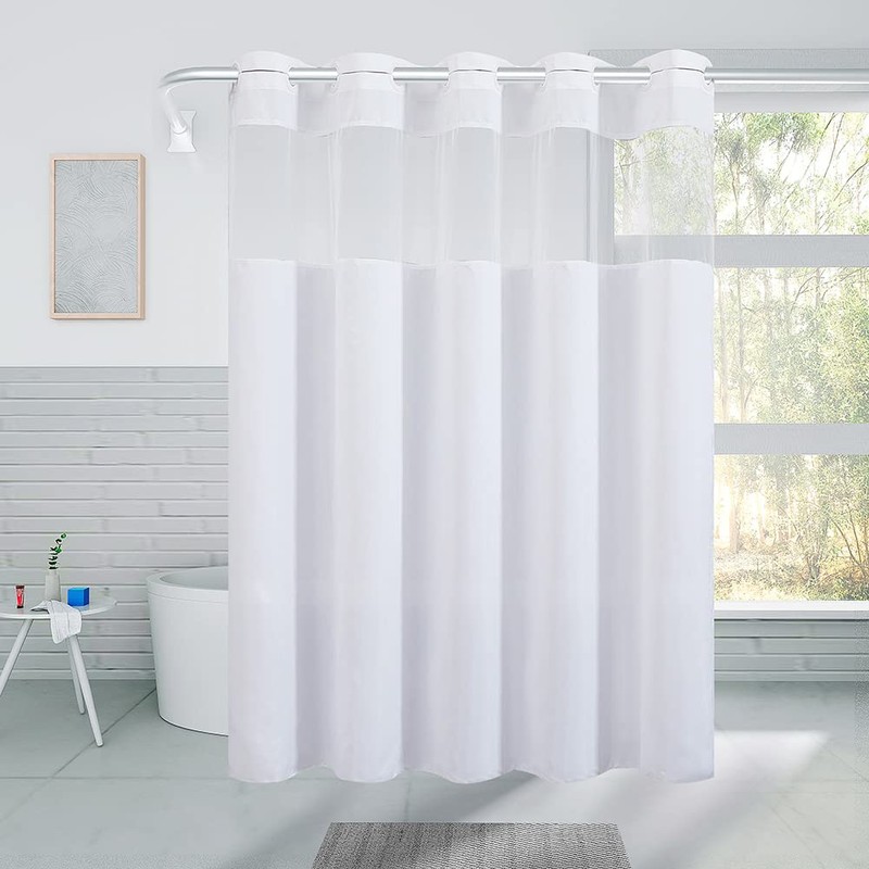 Extra Long No Hook Shower Curtain,Polyester Fabric Bathroom Curtains with