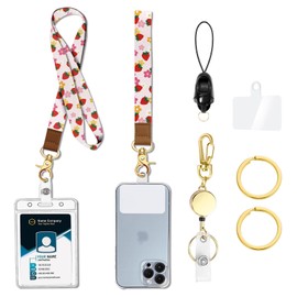 bolimoss Pink Strawberry Lanyard for Keys Keychain Lanyard Holder with Metal Clasp, ID Badges Cute Wrist & Neck Lanyard for Women Girl, Long Teacher Lanyard for Card Holder Car Keys, Wallet, Key Chain