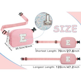 COSHAYSOO Initial Belt Bag Small Waist Fanny Pack Cross Body Nylon Purse with Letter Patch for Youth Young Women Girls Kawaii Best Cool Christmas Gift Travel Supplies Storage Pouch Pink (E)