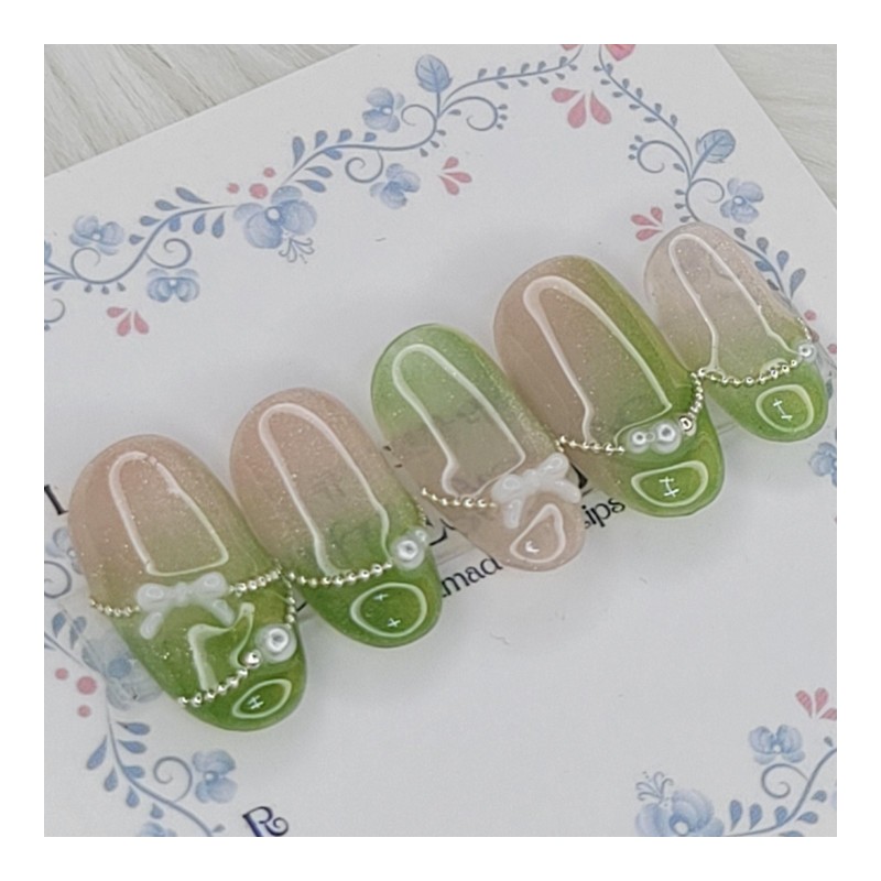 Green Mist Handmade Nail Tips - Oval XL / 그린