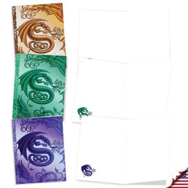 The Best Card Company - 20 Assorted Colored Monogram Blank Notecards, Personal Stationery Bulk Box Set 4 x 5.12 Inch w/Envelopes, Miss you - Dragon Initials S AM10315OCB-B2x10