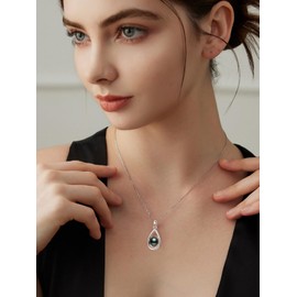 Mom's Birthday gift Black Pearl Necklace 925 Sterling Silver Tahitian Freshwater Cultured Tear Drop Necklace Jewelry Birthday Present Gifts for Women Mother Wife