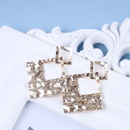 Erimberate Bohemian Textured Raised Square Earrings Gold Hollow Square Drop Earrings Hammered Square Dangle Earrings Geometric Embossed Design Earrings Jewelry for Women and Girls Gifts