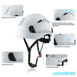 LOHASWORK Hard Hats Construction ANSI Approved Adjustable Lightweight Vented Cascos De Construccion ABS Work Safety Helmet 6-Point Suspension(White)