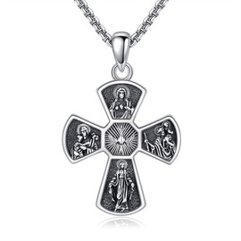 VENACOLY Catholic Cross Necklace Sterling Silver Pardon Crucifix Protection Pendant Religious Valentines Day Jewellery for Women Men Unisex
