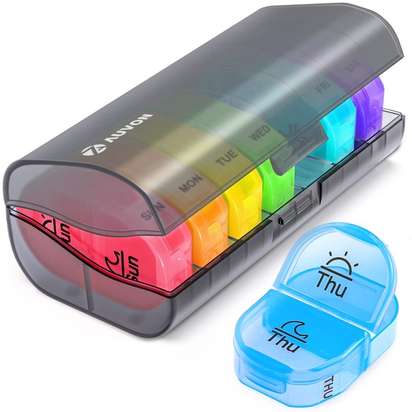 AUVON Pill Box 2 Times a Day, Weekly Pill Organizer AM PM with 7 Daily Pocket Case to Hold Vitamin, Medicine, Medication, and Supplement