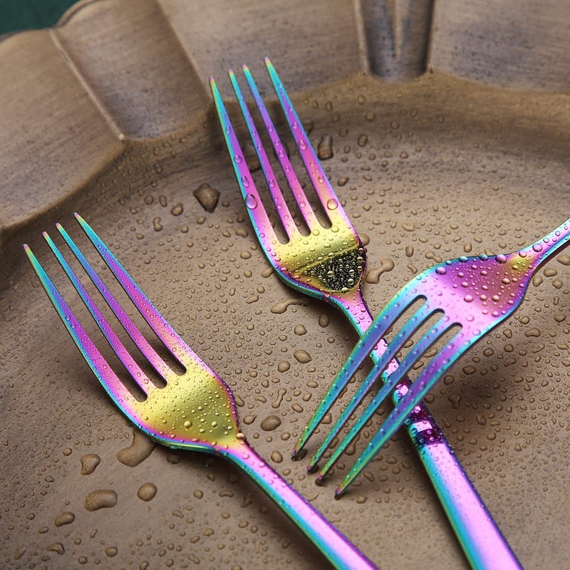 Dinner Forks 6 Pieces, Kyraton Stainless Steel with Rainbow Titanium