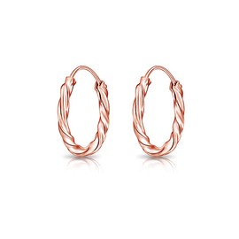 DTPSilver - 925 Sterling Silver Rose Gold Plated Small/Medium/Large size Twisted Hoops/Sleepers Earrings - Thickness 1.8 mm - Diameter 16 mm