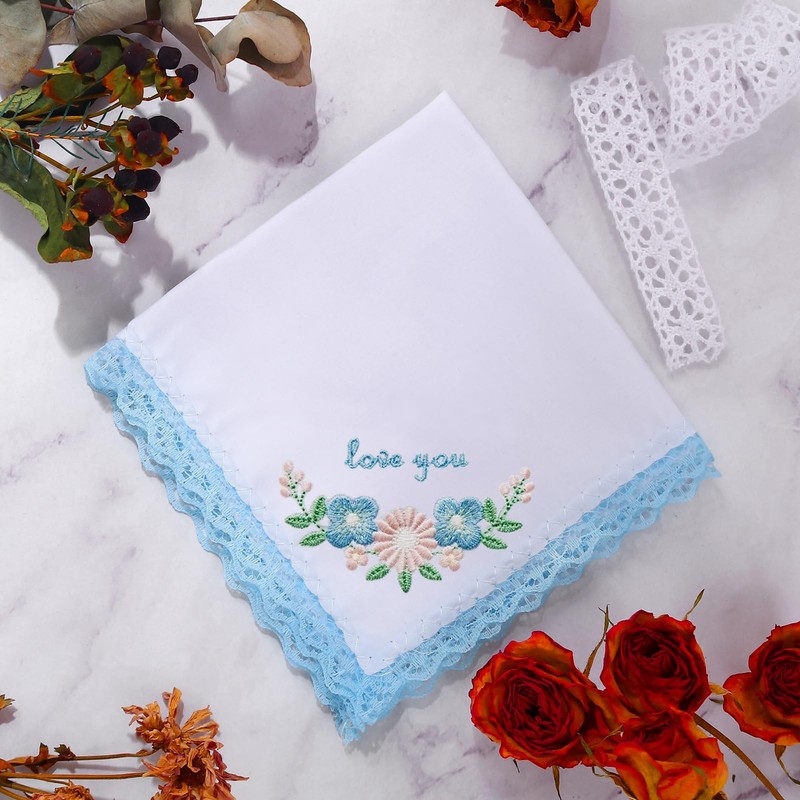 HOULIFE - Pañuelos para mujer con encaje, pañuelos de algodón
