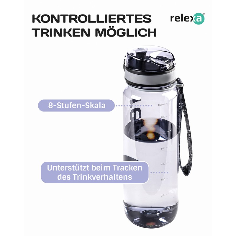 Relexa Drinking Bottle 800 ml - Leak-proof & Stable -