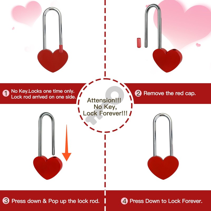 Gradleen Keyless Love Lock Single Heart Padlock,15PCS Red 3.5" 50mm