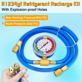 AC R134A R1234YF Refrigerant Recharge Hose Kit, AC R134a 1234yf Gauge Set with Bullet Piercing Valves, R134a R1234yf Can Taps, Low Pressure Quick Couplers