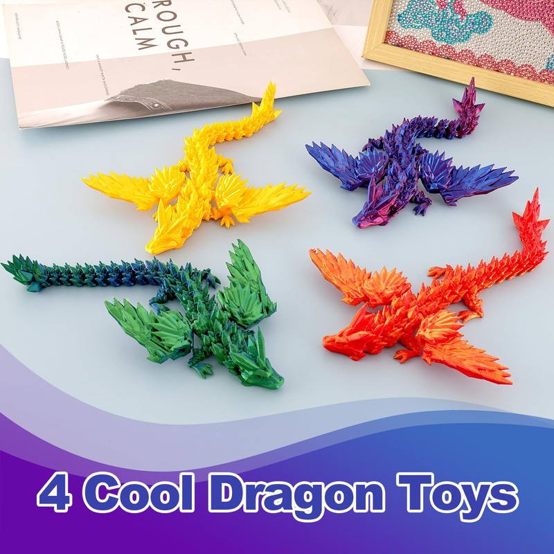 TAIHOBO 4PCS 3D Printed Dragon Toys, 3D Dragon Fidget Toy,