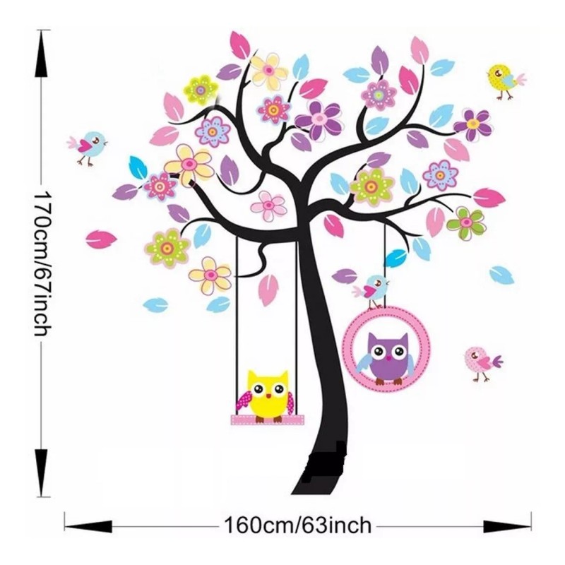 DaraBaby Vinil Decorativo Infantil Árbol Búhos Columpio Sala Cuarto