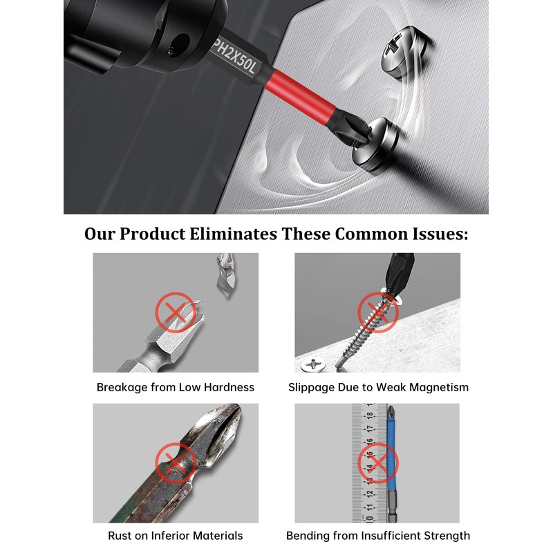 Tomorotec 11PCS Magnetic Phillips Screwdriver Drill Bit Set #2 -