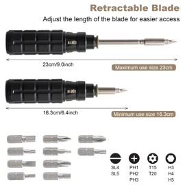 10-in-1 Multibit Ratchet Screwdriver, Robust and Easy to Use, Ratchet Screwdriver, Versatile Screwdriver Set for Home, Workshop (Black)