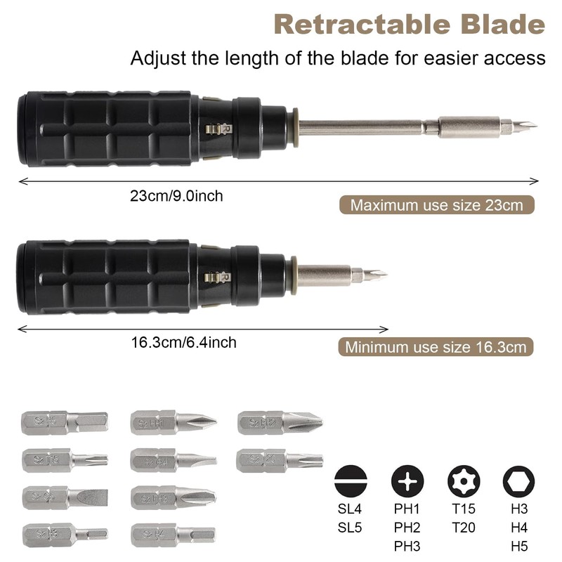 10-in-1 Multibit Ratchet Screwdriver, Robust and Easy to Use, Ratchet