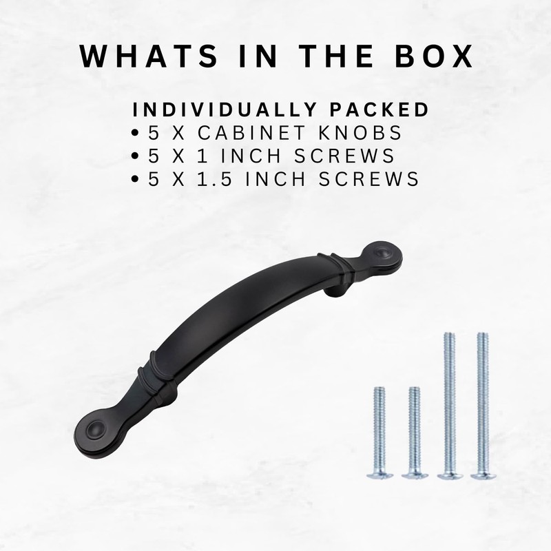 HESTIA HARDWARE 3 Pack | Black Matte Arched Cabinet Handles