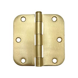 6 Pack Satin Brass Finish Interior Door Hinges 3 1/2" Inch 3.5" L X 3.5" H 5/8" Round Corner Radius