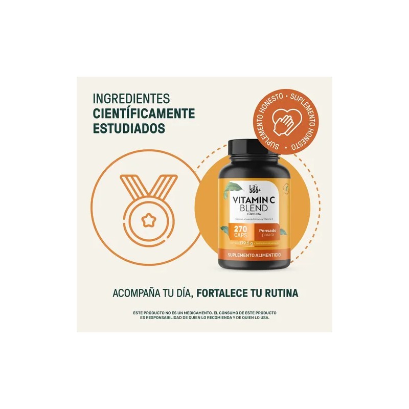 Vitamina C Life360+ Vit C+ Turmeric 270 Cápsulas Cúrcuma Sabor
