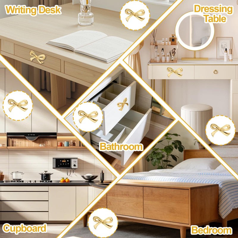 Orizizhic 6 Pcs Gold Bow Drawer Knobs Set，Bow Shape Cabinets
