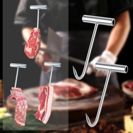 GOLD DEER 2PCS T-Handle Meat Boning Hook Stainless Steel T Hooks T-Shaped Butcher's Hook for Easy Processing for Kitchen Butcher Shop Restaurant BBQ Tool