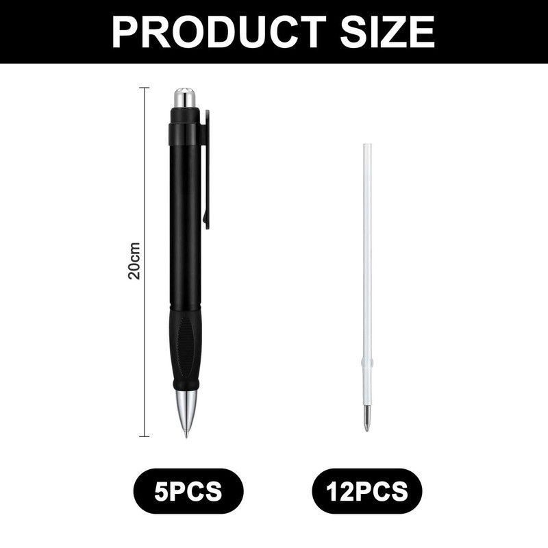 5 Creative Black Pens and 12 Refills, Thick Ballpoint Pens,