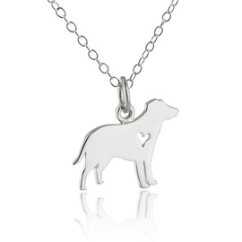 FashionJunkie4Life Sterling Silver Labrador Retriever Dog with Tiny Heart Cutout Charm Necklace, 18" Chain
