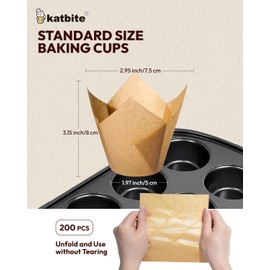 Katbite Tulip Cupcake Liners 200PCS, Muffin Baking Cups ProSmooth Brown