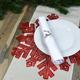 YöL Set Of 6 Red Snowflake Placemats PVC Christmas Table Surface Protector Round Wedding Dinner Party Table Decor Re-usable Xmas Worktop Saver