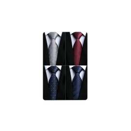 Enlision Business Necktie, Set of 4, , for Men, Formal, Easy Care, Thickness, Gift, with Pocket Square, Washable, Check/Stripe/Dot, Width 3.3 inches (8.5 cm), Total Length 59.1 inches (150 cm), Set 01